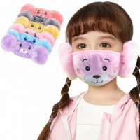 2020 Children's Warm 2 In 1 Ear Muffs Cartoon Bear Plush Face Masks